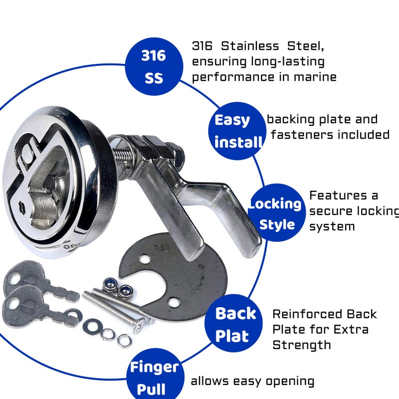 MX 2" Boat Latches Stainless Steel,Flush Pull Latch Lift Handle Locking Style - Image 2